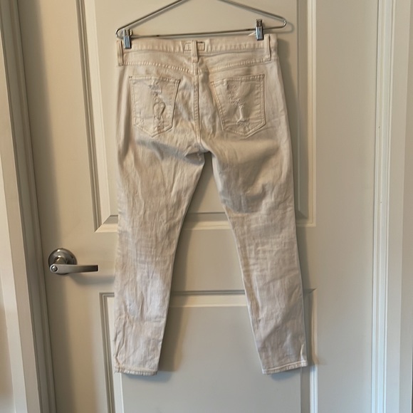 Current Elliot distressed, cream color, jeans, size 29 in seem 26 skinny - Picture 2 of 4